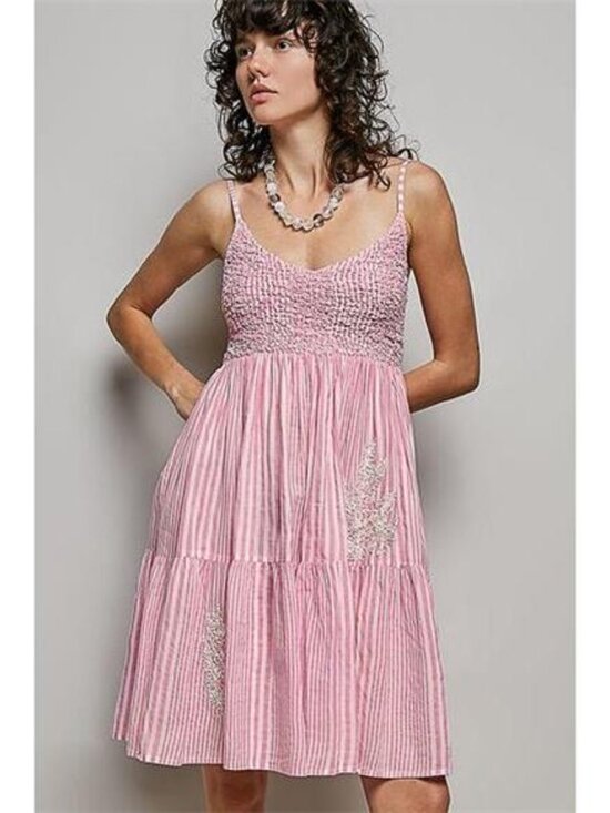 POL Dresses & Skirts - POL Striped Smocked Embroidered Mini‎ Dress